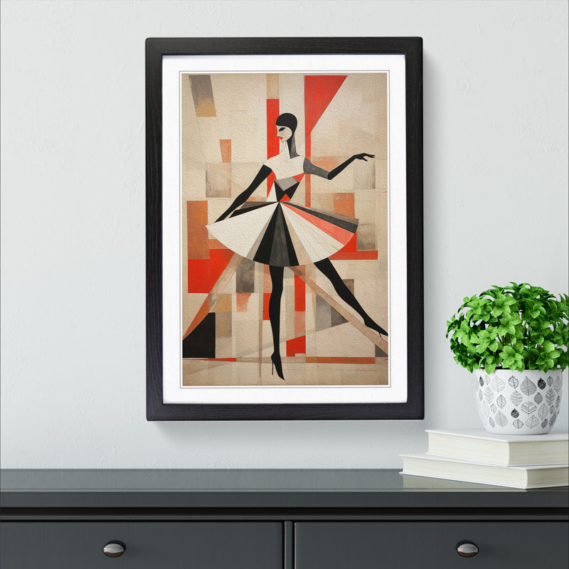 Ballet Dancer Constructivism No.3 - Single Picture Frame Print on Wood, 64cm H x 46cm W x 2cm D, Black
