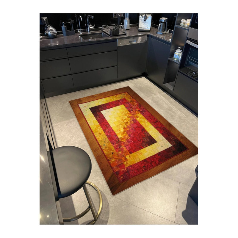 Orange Red Rectangular Woven Base Washable Carpet, Runner 3'4" x 9'11"