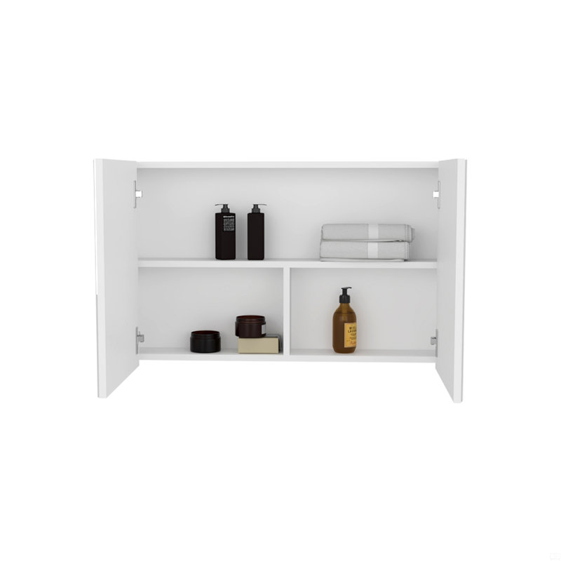 Double Door Mirror Medicine Cabinet, Three Interior Shelves, White, 19.7" H x 31.5" W x 5.6" D