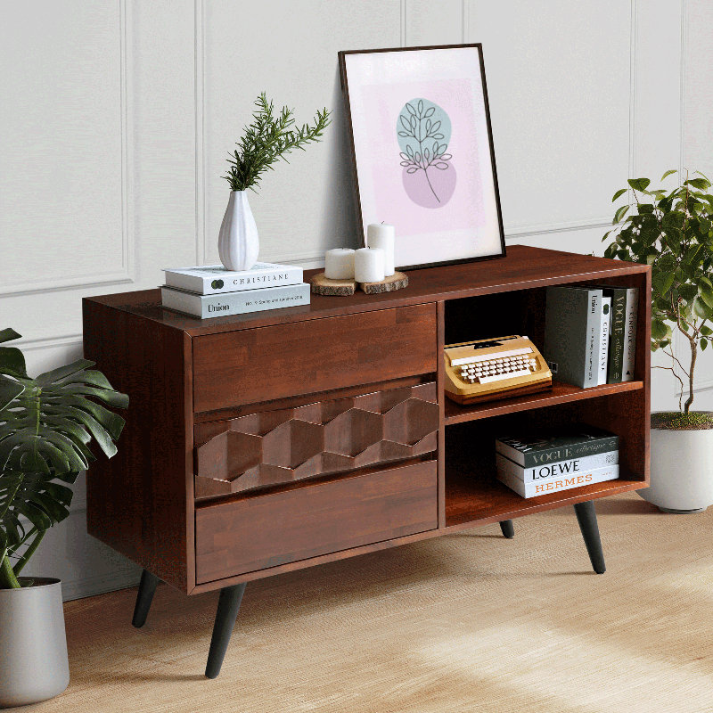 Georgina Solid Wood TV Stand for Living Room & Bedroom, Storage Drawers, Walnut