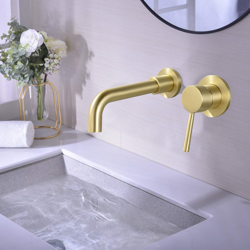 Wall Mounted Single Handle Bathroom Faucet, Brushed Gold
