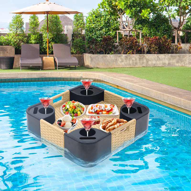 Plateau flottant en osier, plateau de service pour piscine, plateau flottant pour spa, Light Brown