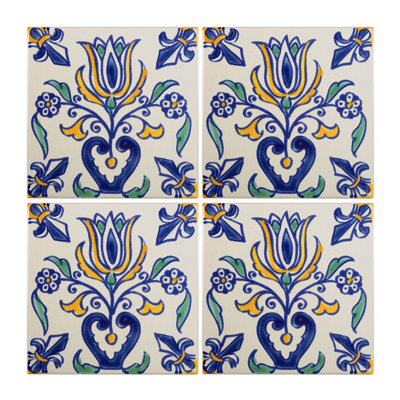 Mediterranean 4'' x 4'' Hand Painted Ceramic Decorative Accent Tile