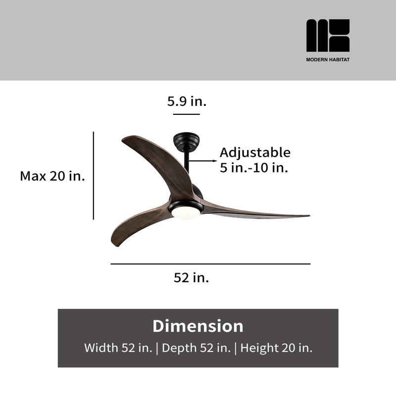 Aura 52" Black and Dark Walnut Ceiling Fan with LED Light and Remote