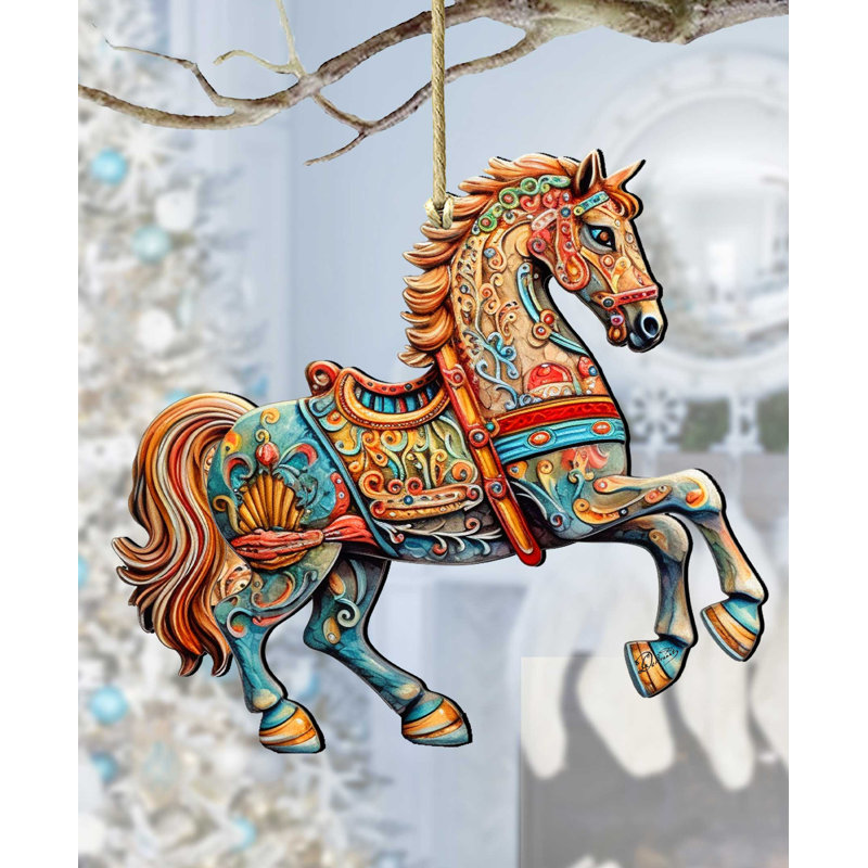 Handcrafted Birch Plywood Carousel Horse Christmas Ornament