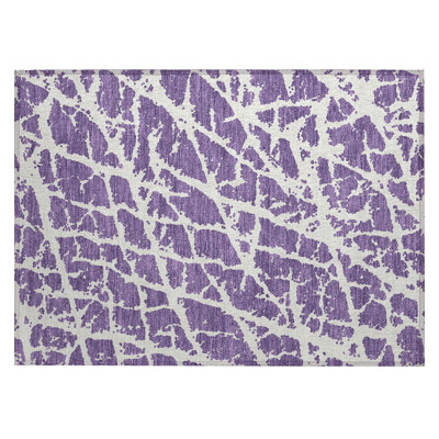 2' X 3' Purple and White Abstract Washable Non Skid Indoor Outdoor Area Rug