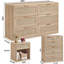 Ensemble de 3 meubles en rotin, style bohème bois : commode à 6 tiroirs (122 cm), commode haute (107 cm), table de chevet 1 tiroir (58 cm) avec station de recharge.-594479775