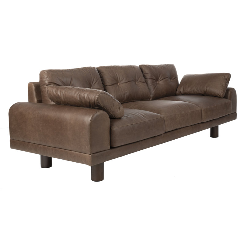 Canapé à accoudoirs carrés en cuir véritable 86,6 po