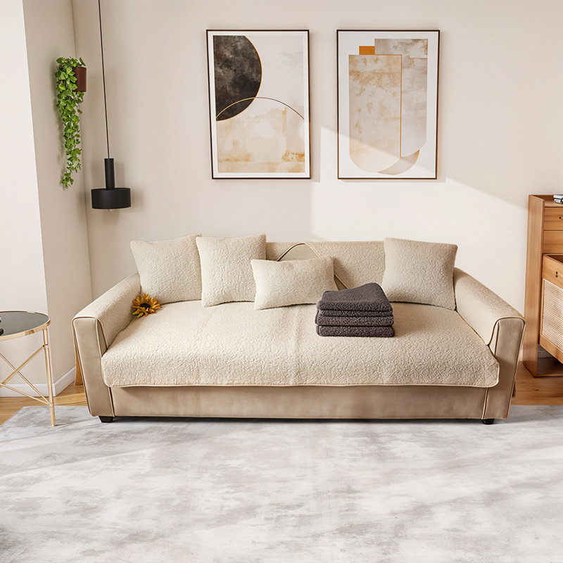 Polyester Sofa Slipcover, Beige, 90cm H x 240cm W x 90cm D