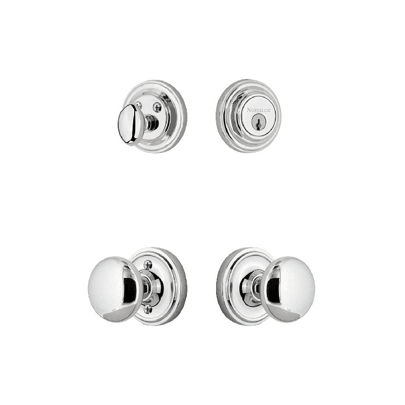 Ensemble de rosette d'entrée classique Nostalgic Warehouse avec bouton New York, Chrome brillant, 2.75