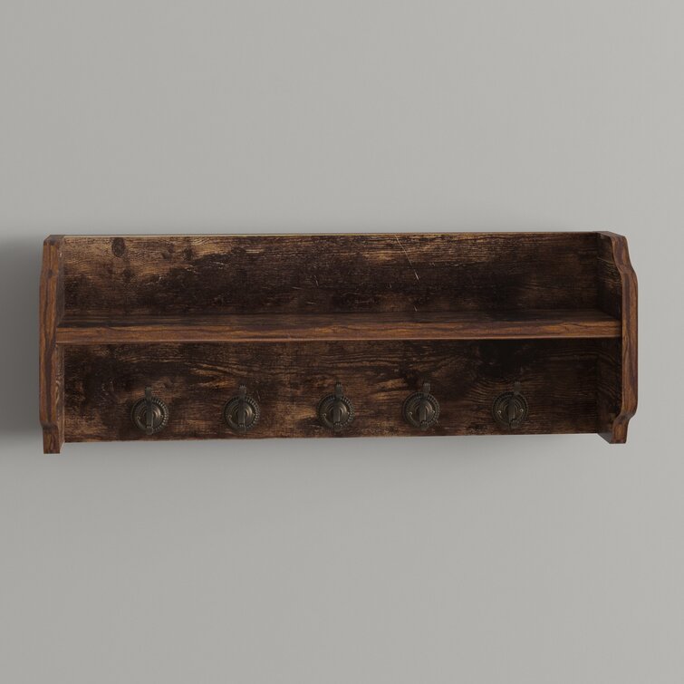 Brown Bentley Wall Shelf With Hooks