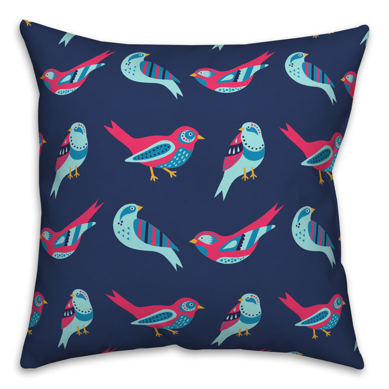  Coussin intérieur / extérieur Bird, Pas de bourre, 16 po x 1 po, Rose / bleu / bleu marine
