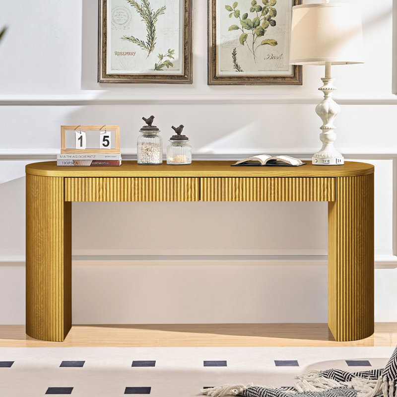 Console d'entrée de style campagne moderne à deux tiroirs cachés 58,2 po Floret, Naturel