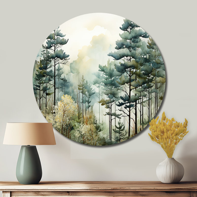 Tonalisme «Whispering Pines Pointillism I» - paysages d'art rond en métal, H 16 po x l 16 po