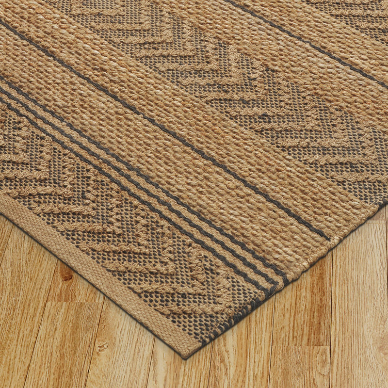 Tapis géométrique en jute / sisal brun clair / gris tissé à plat à la main Spigner, Rectangle 7 pi 9 po x 9 pi 9 po