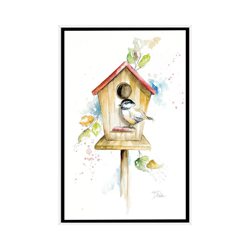 « Bird House II » par Patricia Pinto-impression, Toile blanche encadrée, Pas de tapis, H 48 po x l 32 po x P 1,5 po