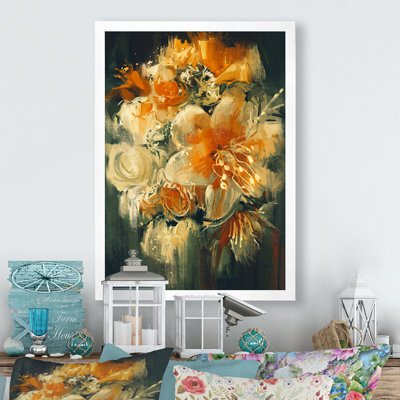 «Grunge Orange Pastel Bouquet of Flowers», reproduction de cadre photo sur toile