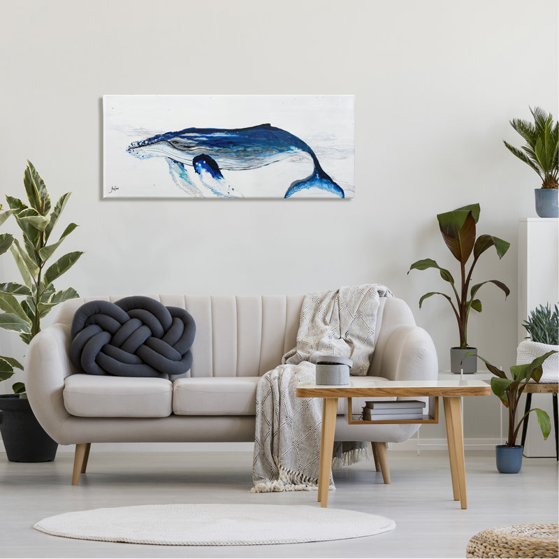 «Baleine bleue vive» par Stacy Gresell - impression sur toile tendue, H 20 po x l 48 po x P 1,5 po