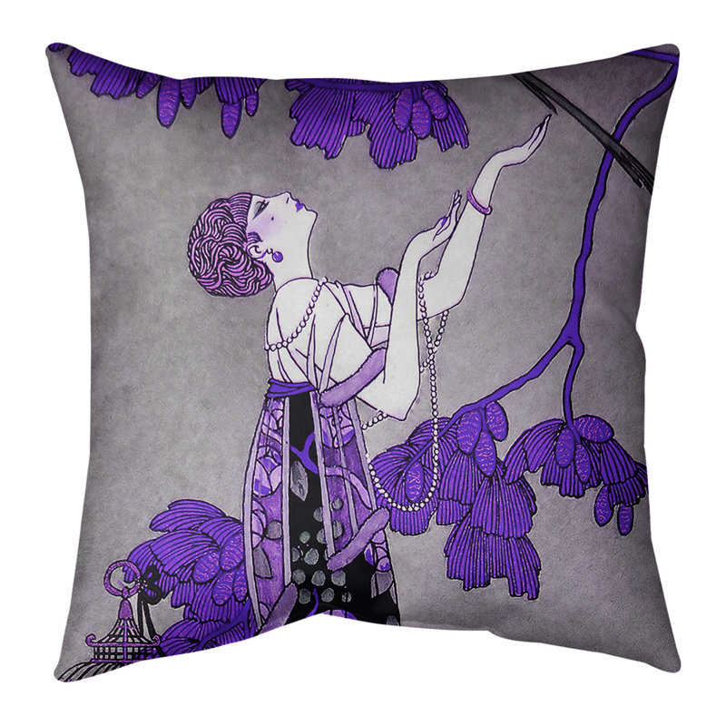 Coussin George Barbier, Bourre en polyester, 16 po x 1 po, Mauve / Gris
