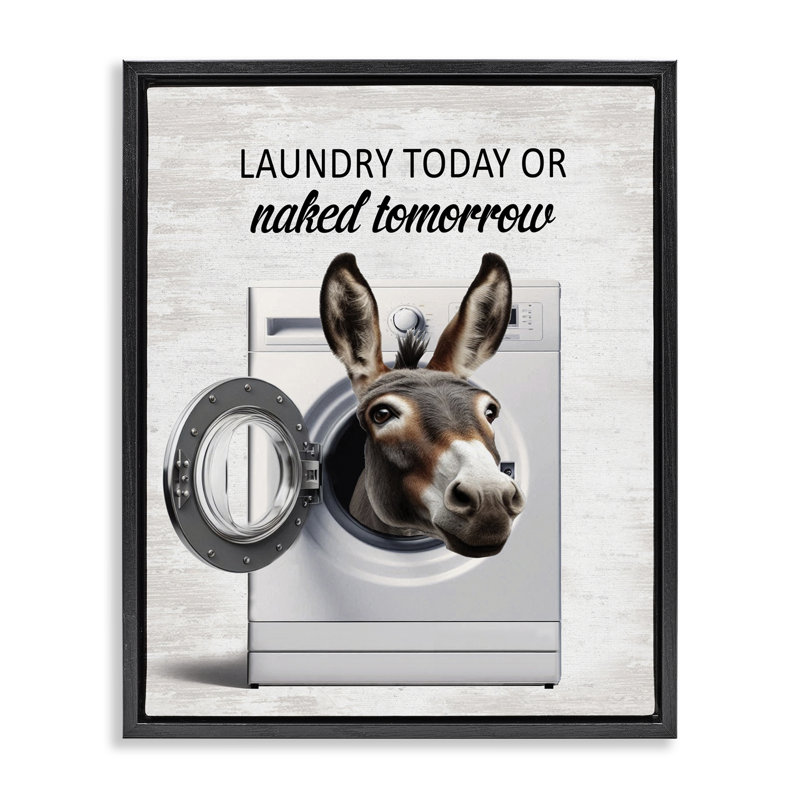 Funny Donkey Washing Machine Floating Frame, design by Lettered and Lined, Jet Black Floater Frame, 21" H x 17" W