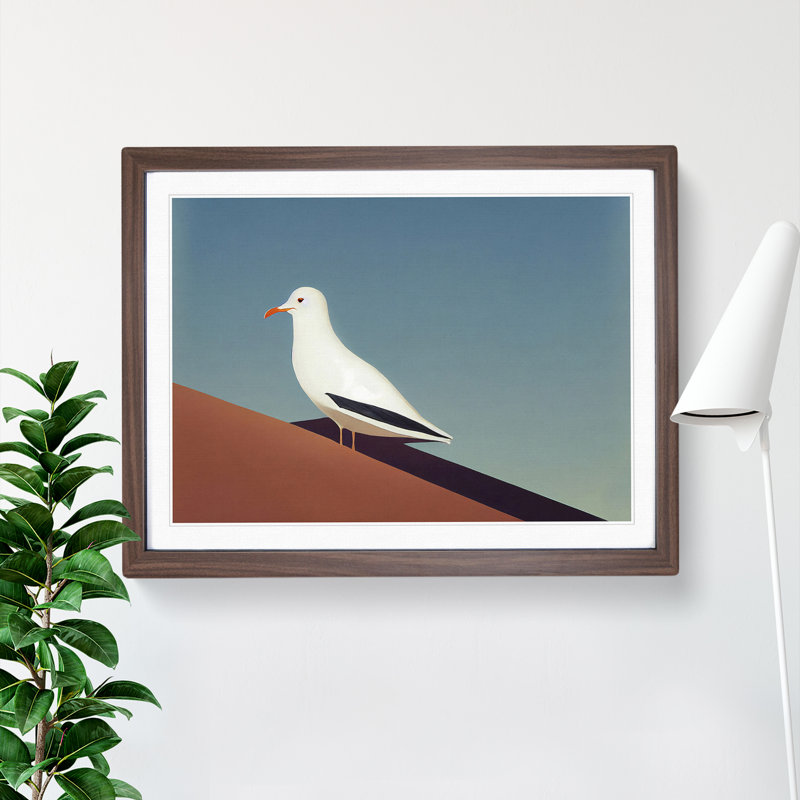 Minimalist Seagull - Framed Print, 25cm H x 34cm W, Walnut Framed