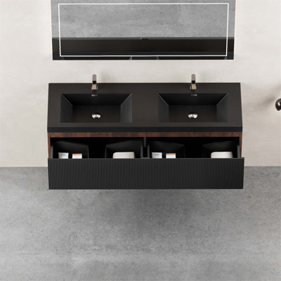 Floating Bathroom Vanity with Sink Combo, Wall-Mounted Design for Modern Bathrooms, Offering Ample Storage and Easy Installation
