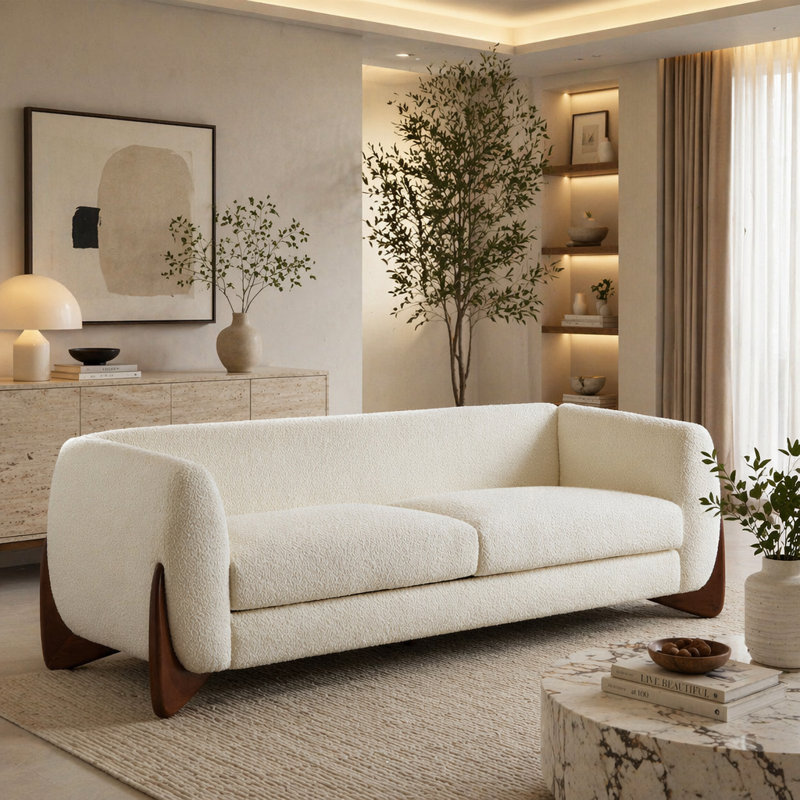 Canapé 82 pouces Boucle Sherpa, Beige bouclé