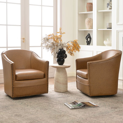 Fauteuil pivotant en similicuir de 71 cm de large avec garniture cloutée (ensemble de 2)