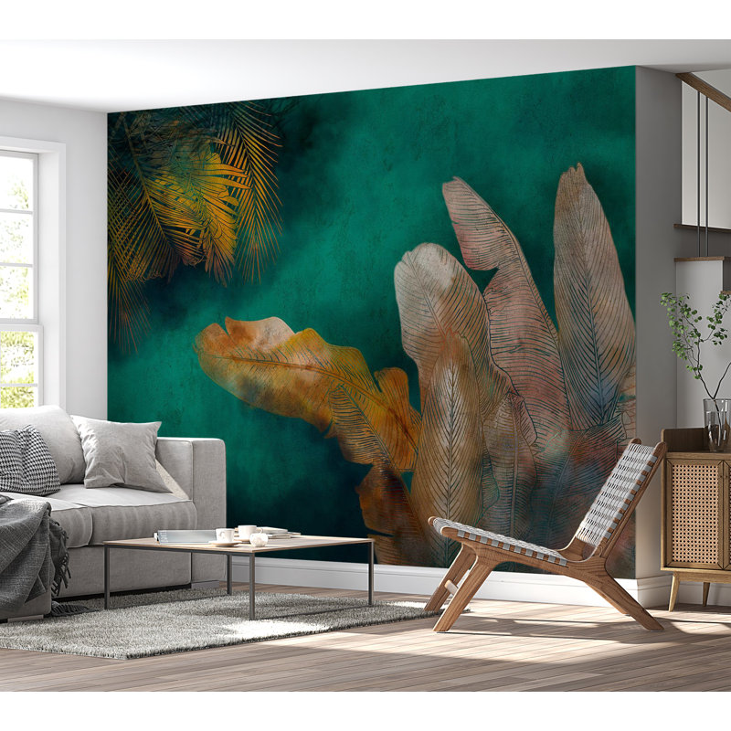 Papier peint abstrait - Jungle verte exotique, L 55 po x l 78 po