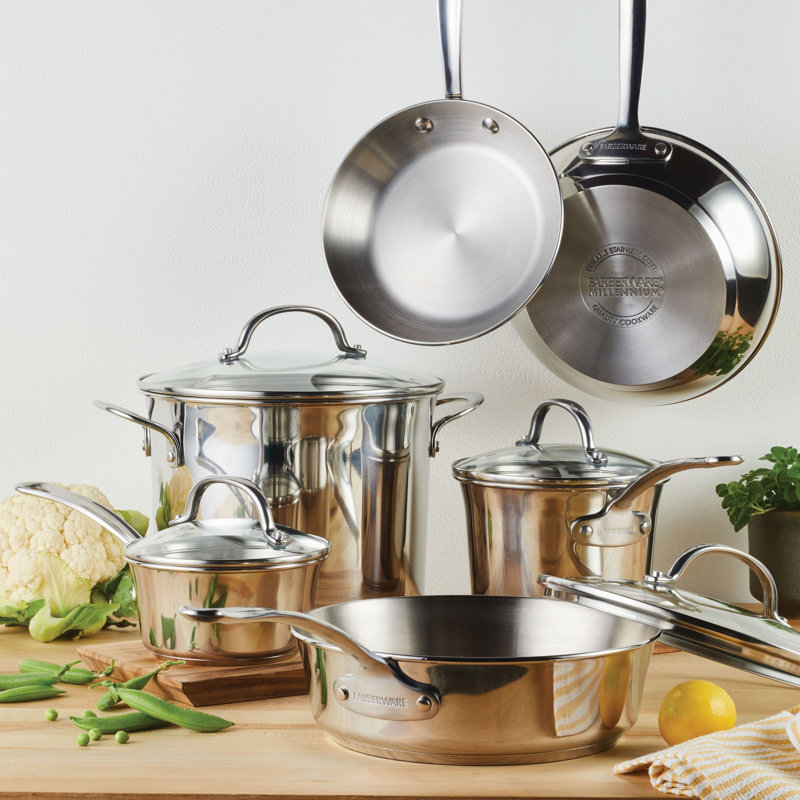 Millennium 10-Piece Stainless Steel Cookware Set with Glass Lids