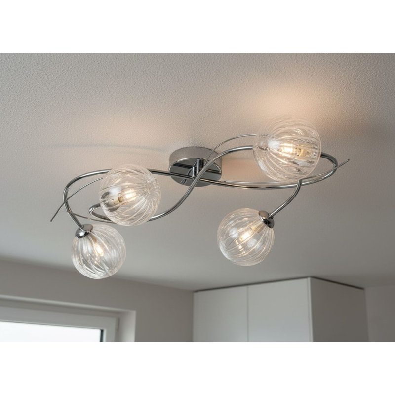 Glass Flush Mount, Chrome, Clear, 4