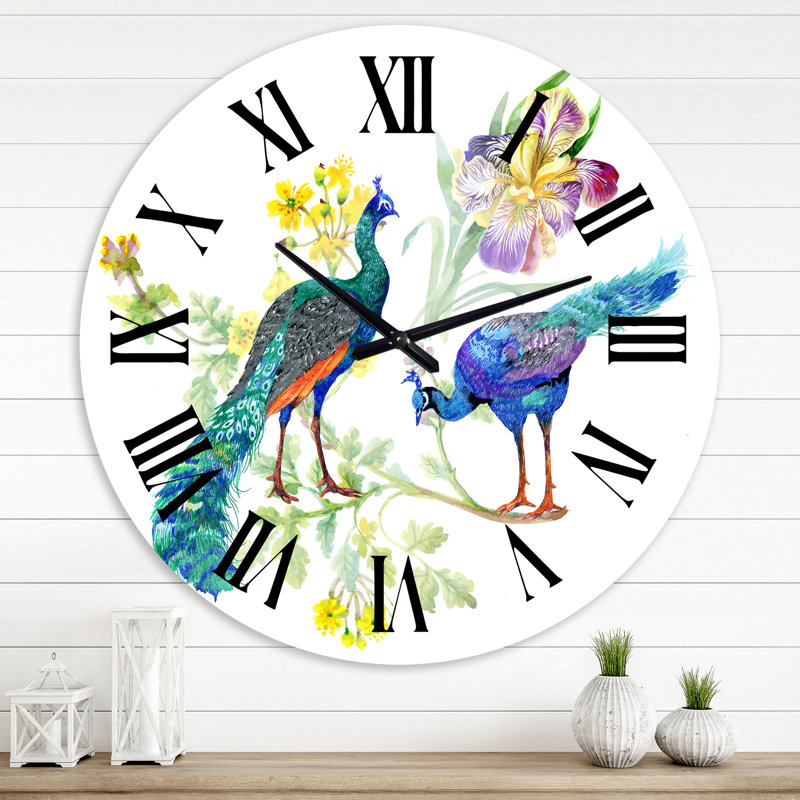 Peacocks and Iris Flowers - Horloge murale traditionnelle, Grand