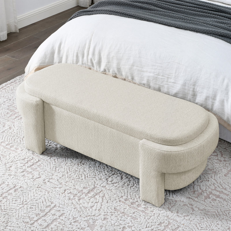 Cineus Oval Fabric Upholstered Storage Ottoman, Beige