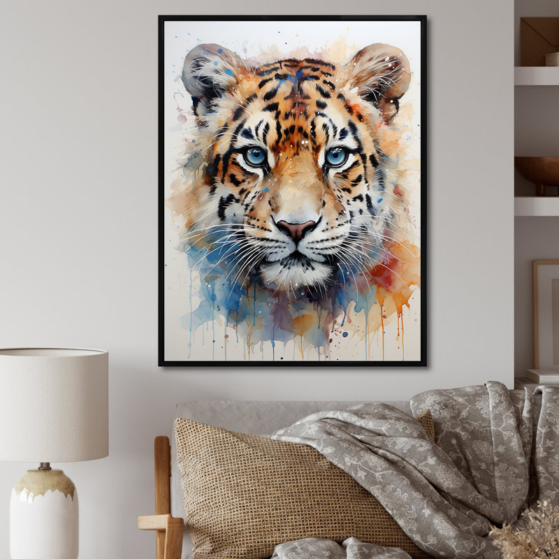 Portrait de tigre majestueux - art mural tigre pour le salon, Cadre flottant noir, H 32 po x l 24 po