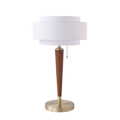 Pasadena Table Lamp, Keindl White Linen Shade, Dark Walnut, Weathered Brass