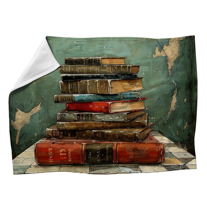 Stacked Books Education Machine Printed Throw Blanket, 50" W x 60" L