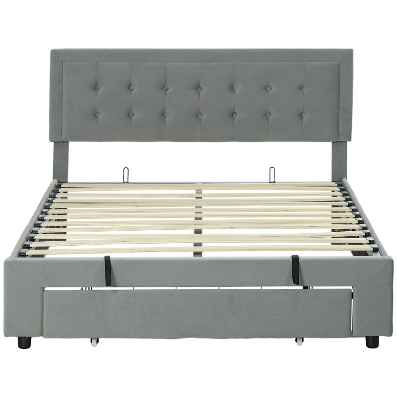 Anindo Upholstered Storage Bed, Grey, European King (157.5 cm x 203.5 cm)