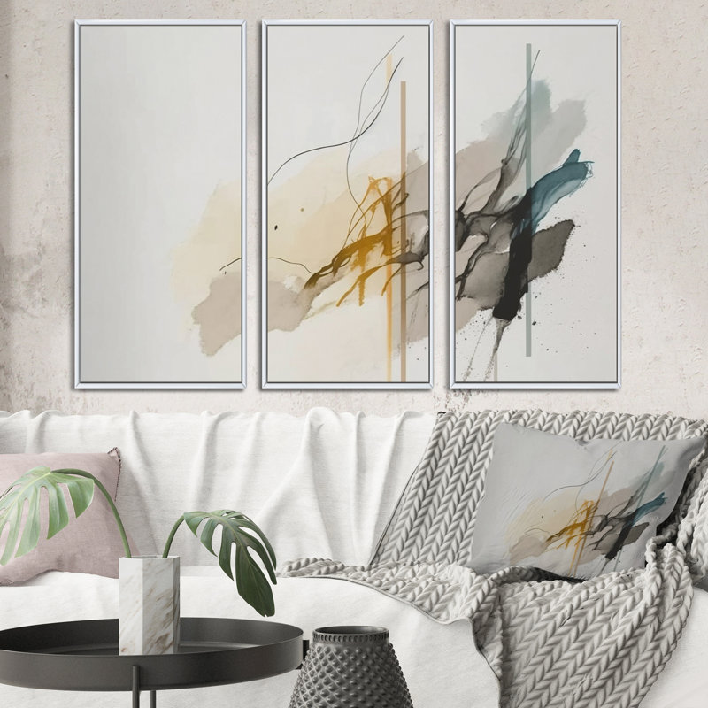 «Mustard Yellow Secrets», ensemble d'art abstrait sur toile à encre liquide_80446, H 28 po x l 36 po x P 1 po