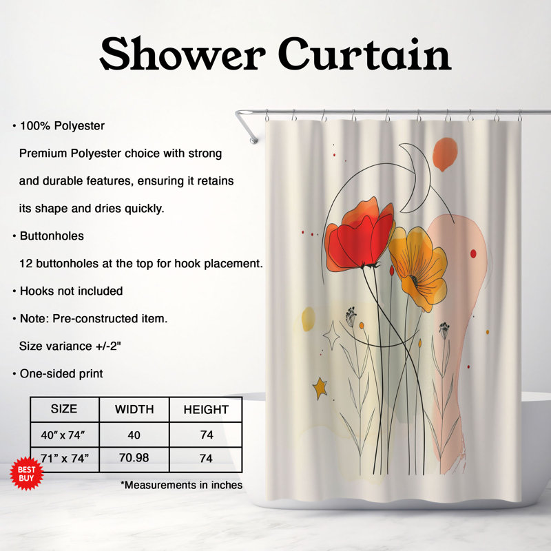 Outline Petals - Rideau de douche standard 1 pièce, H 74 po x l 71 po