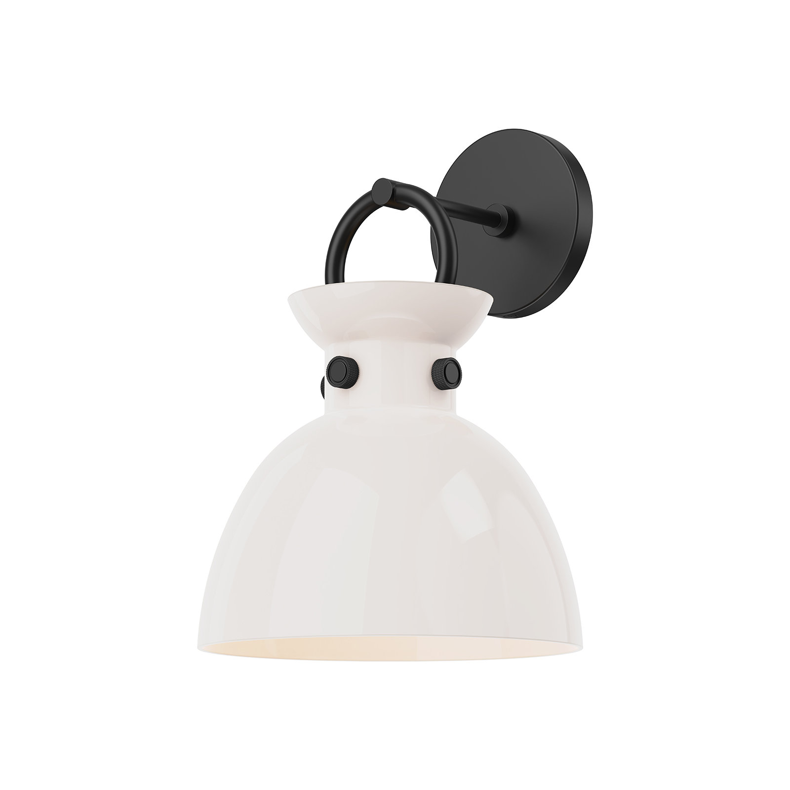 Tinka Single Light Glass Dimmable Armed Sconce, Matte Black, Glossy Opal