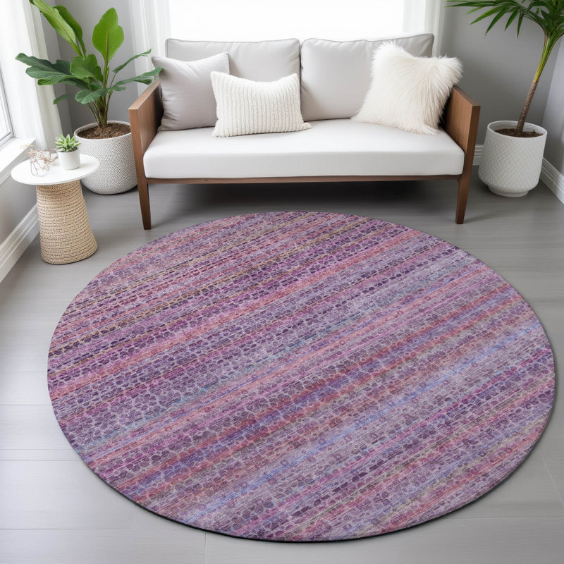 Machine Washable Indoor/Outdoor Oden ACN2155 Striped Rug, Round 8'