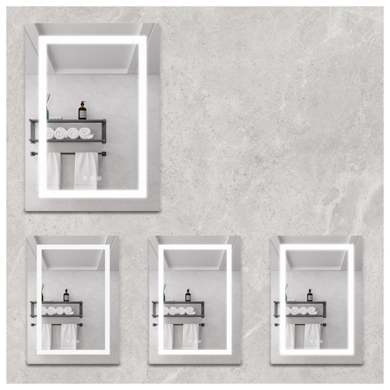 28" H x 20" W Surface Mount LED Bathroom Medicine Cabinet with Anti-Fog Mirror and Touch Control, Silver Aluminum