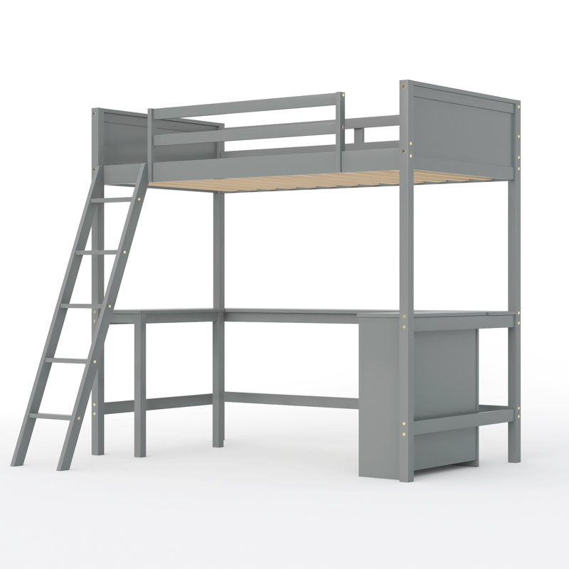 Lit mezzanine avec tablettes et bureau, gris