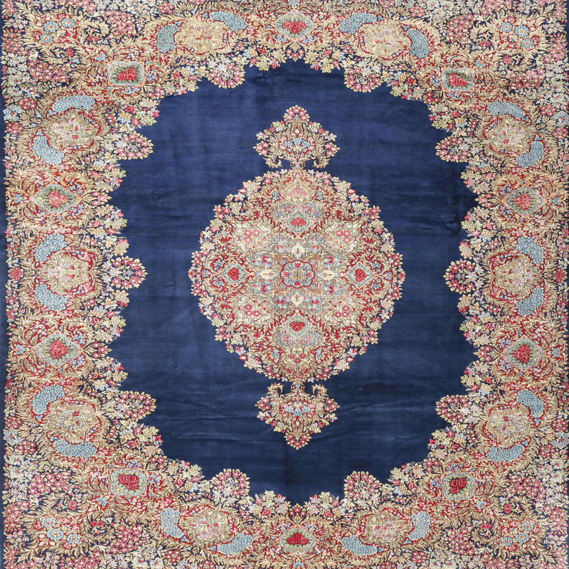 Tapis bleu/rouge traditionnel Dellbrook, Carré 7 pi
