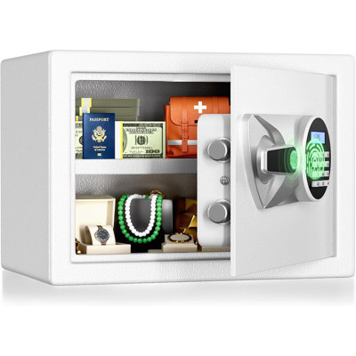 Biometric Safe 1.0 Cub Digital Home Security Safe with LCD Display Dual Alarm System Mute Mode Quick Access Fingerprint Recognition Lock Box for Money Jewelry