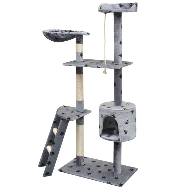 Amerina Cat Tree, 96 cm x 35 cm x 125 cm, Grey With Paw Prints