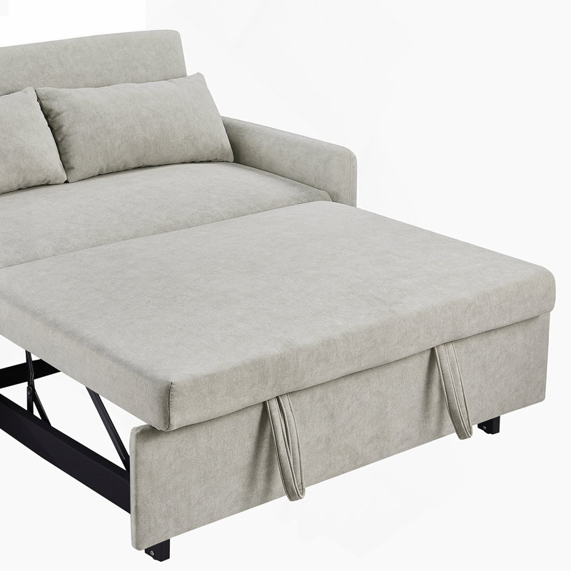 Canapé-lit avec dossier réglable, poches de rangement, 2 coussins moelleux, ports USB, Beige