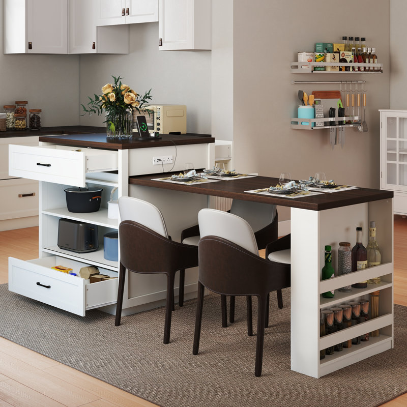 83.1" Kitchen Island With Extendable Table
