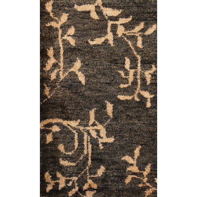 Hand Knotted Oriental Jute Foyer Rug 3x5 Ft Modern Floral Black Moroccan Carpet