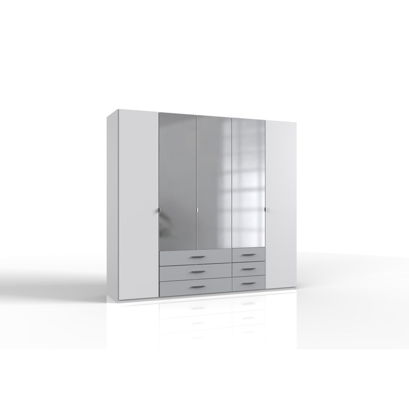 Mourya 5 Door Manufactured Wood Wardrobe, White/Grey